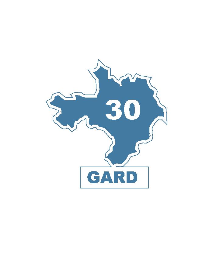 Une carte du département 30 où se situe la commune de La Grand Combe (30110).